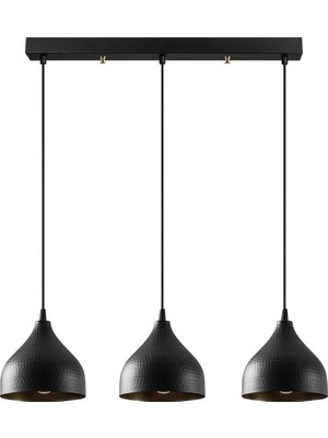 Esranın Dünyası Amber LED Şık Metal Gövdeli 3'lü Sarkıt Avize Mutfak ve Salon Için E27 Uyumlu, SIYAH-6211