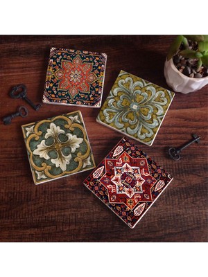 Esranın Dünyası Pinecone Stone Desen Taş Bardak Altlığı Seti - 4 Parça - Dekoratif, Rustik Mutfak Aksesuarı, 10X10 Cm, Kaydırmaz Tabanlı, Şık ve Dayanıklı SC498