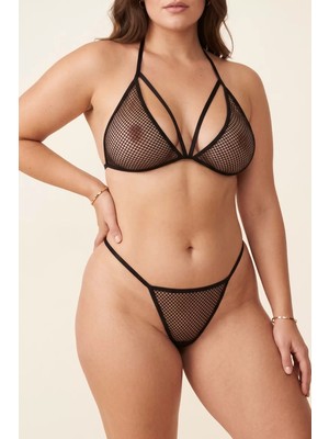 Beruflic Siyah Boyundan Bağlamalı File Bralet ve T-String Fantazi Takım Under Moda