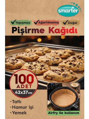 Esranın Dünyası Smarter 100 Adet Ağartılmamış Hazır Kesilmiş Pişirme Kağıdı Airfryer 42X37CM Yapışmaz
