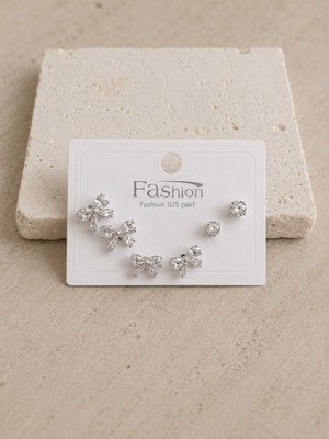 Nunu Takı Taşlı Fiyonk Silver Altılı Küpe