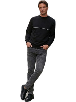 Esranın Dünyası Buratti Pamuklu Şerit Detaylı Relaxed Fit Bisiklet Yaka Sweat Erkek Sweat 5901227
