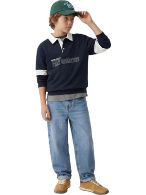 Esranın Dünyası Pamuklu Uzun Kollu Baskılı Oversize Polo Yaka Sweatshirt