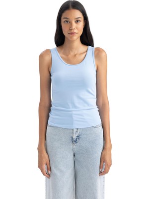Esranın Dünyası Defacto Kadın Slim Fit Yuvarlak Yaka Atlet, Açık Mavi, S