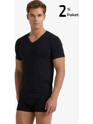 Blackspade Erkek Fanila V Yaka Loose Fit 2li Paket 9639 - Siyah
