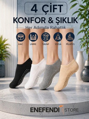 Esranın Dünyası 4 Çift Kaydırmaz Unisex Yoga, Pilates, Tavaf Çorabı | Spor Patik Çorap Beyaz|gri |siyah |bej 36-40