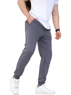 Esranın Dünyası Madmext Füme Erkek Paçası Lastikli Yandan Şeritli Baskılı Eşofman Altı 6551,FÜME 2xl