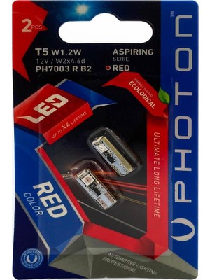 Esranın Dünyası Photon Ampul T5 12V W1.2W Kırmızı 3 Smd LED (2'li Blister) Pht PH7003 R B2