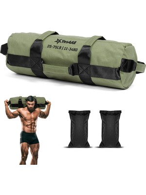 Esranın Dünyası YES4ALL EK64 Kum Torbası, Yeşil Ordu, 11 – 34 Kilogram, Ağırlık Torbası 10 – 90 kg – Power Bag Egzersiz Için Ideal, Fonksiyonel Antrenman, Fitness, Sırt Çantası, Crossfit Için Kum Torbası
