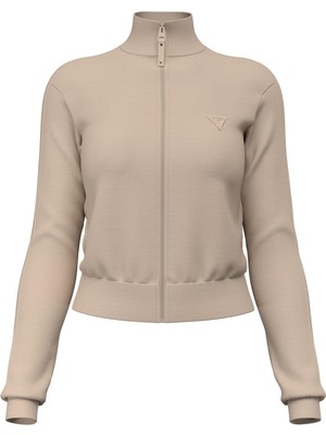 Esranın Dünyası Guess Kadın Aktif Scuba Sweatshirt, Yüksek Yaka, Tam Fermuarlı, Bej, Xs