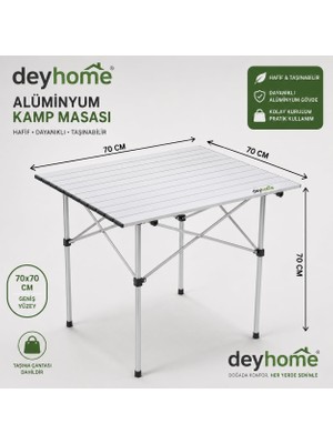 Esranın Dünyası Deyhome Katlanabilir Alüminyum Kamp Masası 70X70X70 cm Gümüş