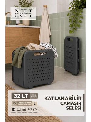 Nakra Home 32 Lt Katlanabilir Çamaşır Sepeti – Katlanır Çamaşır Selesi, Kirli Çamaşır Sepeti, Portatif ve Yer Kaplamayan