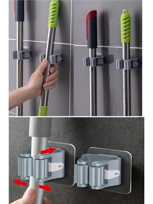 4 Lü Yapışkanlı Mop Fırça Çekpas Sap Tutucu Organizer Banyo Düzenleyici