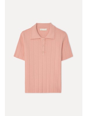 Mudo Kadın Pembe Polo Yaka Kısa Kollu Triko Kazak
