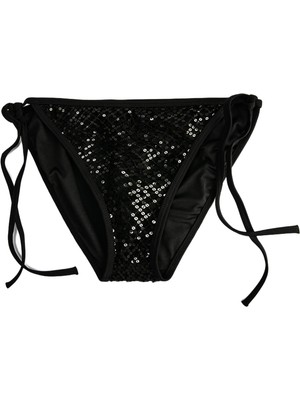 Esranın Dünyası Koton Kadın Brazilian Bikini Altı Payetli Yanları Bağlamalı Boncuklu Siyah, 34