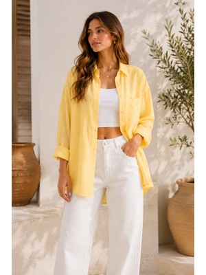 Maxi İdol Kadın Oversize Gömlek Salaş Rahat Kesim Uzun Kollu Basic Gömlek