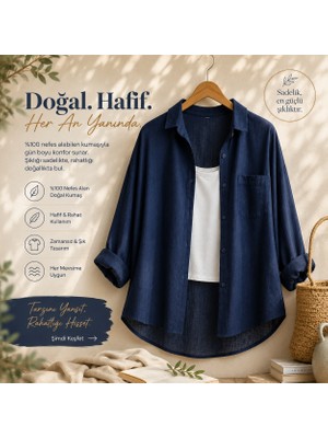 Maxi İdol Kadın Oversize Gömlek Salaş Rahat Kesim Uzun Kollu Basic Gömlek