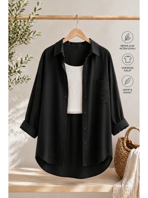 Maxi İdol Kadın Oversize Gömlek Salaş Rahat Kesim Uzun Kollu Basic Gömlek