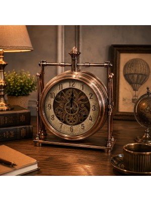 Esranın Dünyası Vintage Mekanik ve Hareketli Dişli Masa Saati – Bakır Renk Dekoratif Rustik Tarz Modern Ev ve Ofis Dekorasyon Endüstriyel Nostajik Konsol Üstü Sessiz Akar 40X30 cm