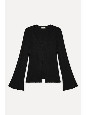 Mudo Kadın Siyah Loose Fit V Yaka Hırka