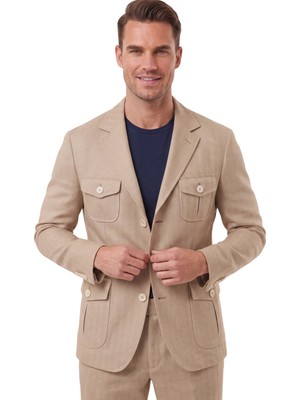 RizzUP Erkek Camel Safari Ceketli Slim Fit 2'li Takım Elbise – Pileli Duble Paça Pantolon 2600723