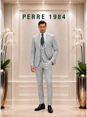 Erkek Slim Fit 3'lü Takım Elbise – Ceket, Yelek ve Pantolon – Likralı Viskon Kumaş
