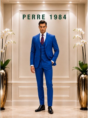 Erkek Slim Fit 3'lü Takım Elbise – Ceket, Yelek ve Pantolon – Likralı Viskon Kumaş