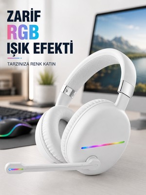 tp Bluetooth 5.0 Beyaz Kulak Üstü Kablosuz Kulaklık Mikrofonlu Rgb Aydınlatmalı - Lisinya