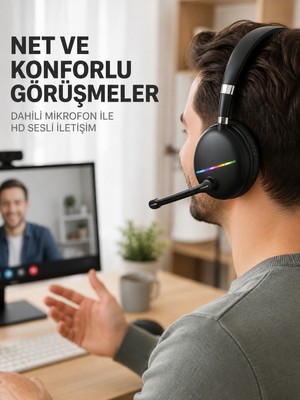 tp Bluetooth 5.0 Kablosuz Kulak Üstü Kulaklık Mikrofonlu Rgb Aydınlatmalı - Lisinya