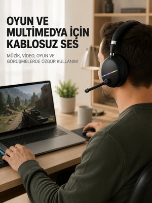 tp Bluetooth 5.0 Rgb Işıklı Mikrofonlu Kablosuz Kulak Üstü Kulaklık - Lisinya