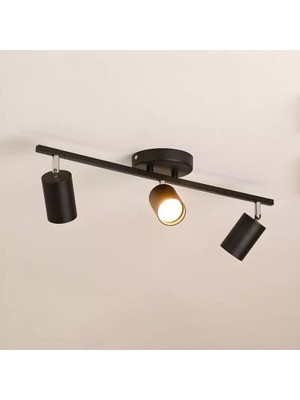 Retro Metal Siyah 3 Lü 180 Derece Hareketli LED Spot Avize Günışığı Ampullü