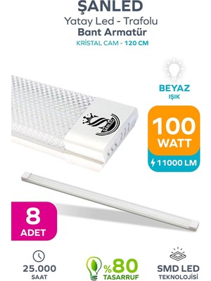 100WAT 120 cm Kristal Yatay LED Bant Armatür-Trafolu Beyaz Işık -1-2-4-8-10-20-40-50-100 Adettir