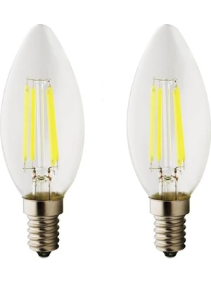 Rustik LED Filament Ampul 4 Watt E14 Duy Sarı Işık Dekoratif Vintage Aydınlatma (2, Şeffaf Cam