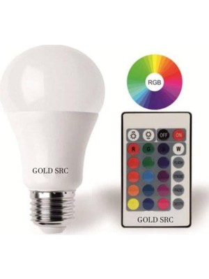 9W Rgb LED Ampul Renk Değiştiren Dimmerli Uzaktan Kumandalı, Gold SRC0002