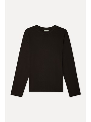 Mudo Kadın Kahverengi Loose Fit Bisiklet Yaka Uzun Kollu T-Shirt