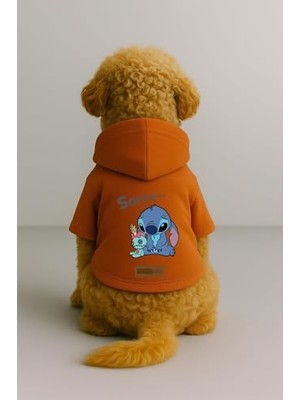Odea Baskılı Içi Polarlı Köpek ve Kedi Kıyafeti & Elbisesi - Turuncu Renk Kapüşonlu Hoodie BFB4E S