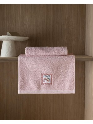 Odea Delven 2'li NAKIŞLI%100 Pamuk El Havlusu - Pudra - 30X45 cm