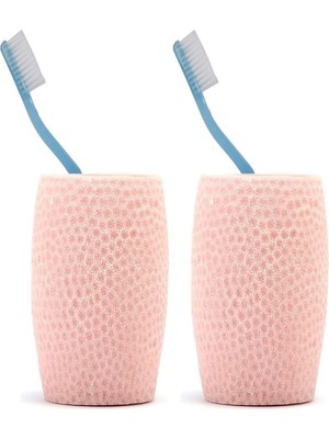 Odea Sia 2 Adet Diş Firçalik,macunluk Pembe Petek Desenli Poliresin 8X8X10CM 400ML Banyo Seti