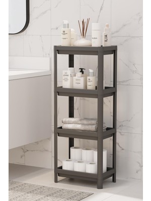 Odea Mithra Life 4 Katlı Hazneli Plastik Siyah Banyo Mutfak Balkon Düzenleyici Rafı MIT1192