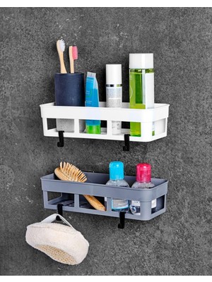 Odea 2'li Dikdörtgen Köşelik Yapışkanlı Banyo Rafı Banyo Düzenleyici, Duş Rafı Organizer Mutfak Organizer