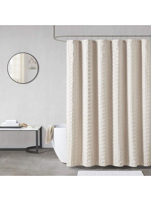 Odea Madison Park Metro Banyo Duşu, Dokulu Dokuma Kırpılmış Tasarım Modern Orta Yüzyıl Mahremiyeti Banyo Kumaş Perdeler, 182 cm x 182 Cm, Kum Rengi
