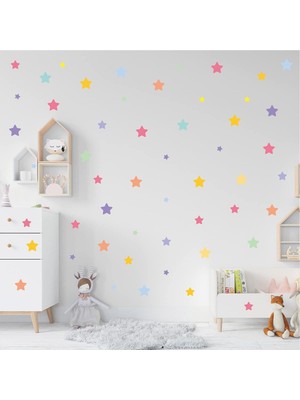 Odea Xspring Duvar Çıkartmaları, 8 Sayfa Dıy Ev Dekorasyonu, Çocuk Odası, Yatak Odası, Oturma Odası ve Oyun Odası Için Çıkarılabilir Renkli Duvar Stickerları (Yıldız Desenli)