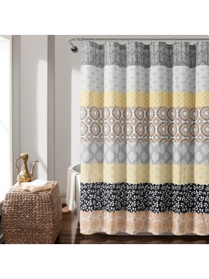 Odea Lush Decor Bohem Çizgili Duş Perdesi - Büyüleyici ve Kalın Renkli Tasarım Boho Banyo Dekoru Için Mükemmel - 182,88 cm G x 182,88 cm L, Sarı ve Gri