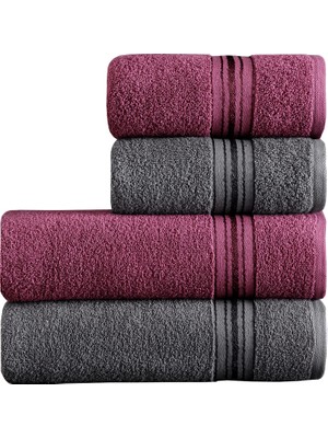 Odea Mürdüm Home Molly Çift Renk Banyo Havlusu, 4'lü Paket 2 Parça (70X135),2 Parça (50X85) Yumuşak ve Emici, Kaliteli Günlük Kullanıma Uygun %100 Pamuk Havlu(Mürdüm-Gri)