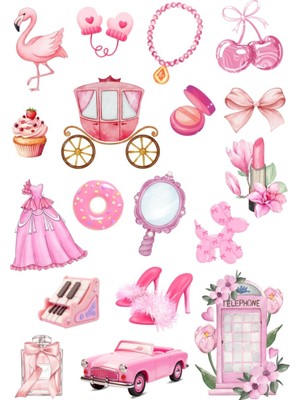 Odea Bimotif Karışık Pembe Vintage 180 Adet Sticker Seti (10 Sayfa) Tek Ebat
