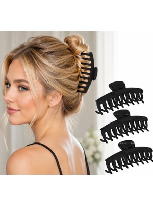 Odea 3’lü Siyah Büyük Boy Kaydırmaz Mandal Toka Seti, Kadın Çocuk Mandal Toka (11CM) 3'lü Set