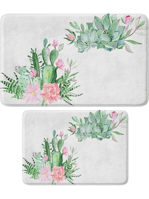 Odea Sevimli Tasarımlı Mikrofiber 2'li Takım Banyo Paspası, Kaymaz Taban, Makinede Yıkanabilir (40X60_50X80)