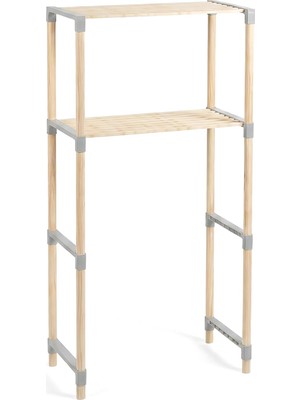 Odea Fıxwood Çamaşır Makinesi Üstü 2 Katlı Masif Ahşap Raf 33X66X127 cm – Banyo Depolama Rafı, Kolay Kurulum, Modern Tasarım