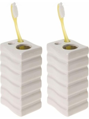 Odea Sia 2 Adet Seramik Diş Firçalik Kare Çizgili Model 8X6X11CM Banyo Seti