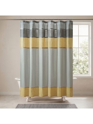 Odea Madison Park Amherst Banyo Duş Perdesi, Suni Ipek, Çizgili, Modern, Mikrofiber, 183 x 183 Cm, Sarı